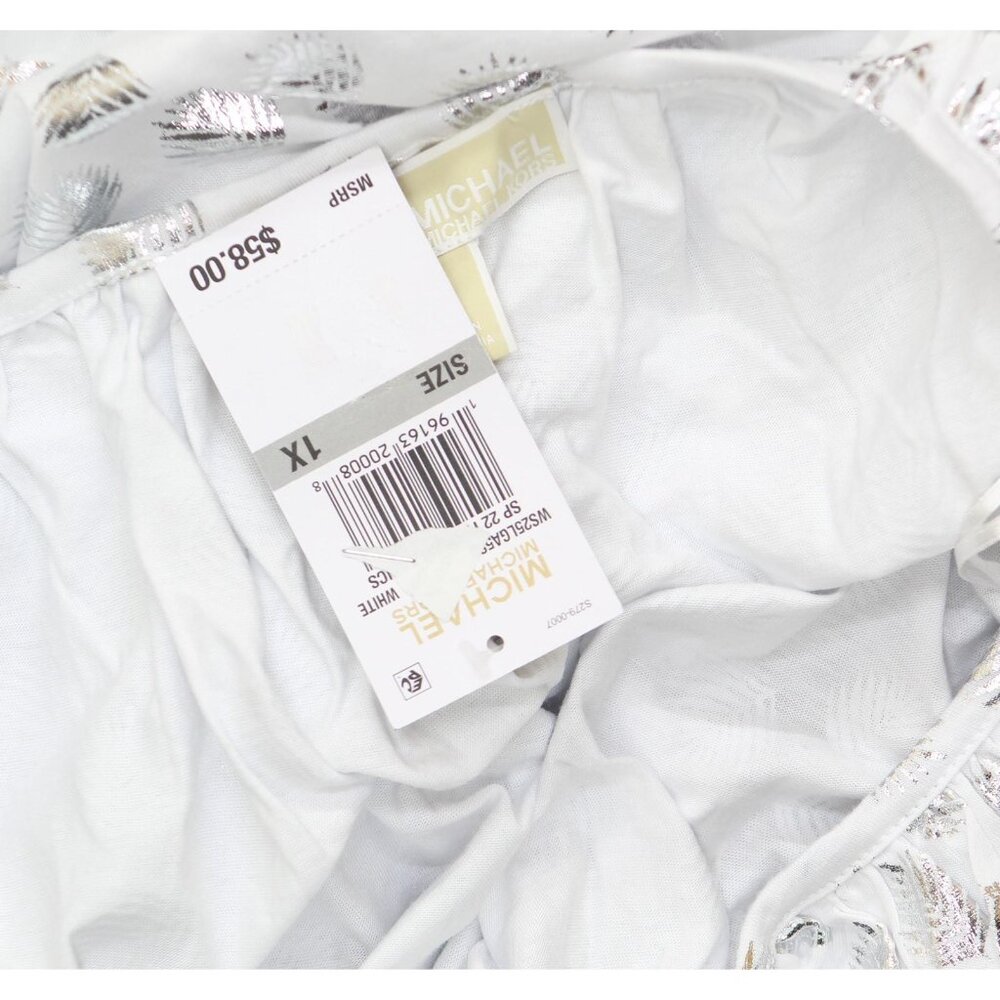 NWT Michael Michael Kors Plus Size Metallic-Print Flare-Sleeve Top White 1X - Picture 6 of 9